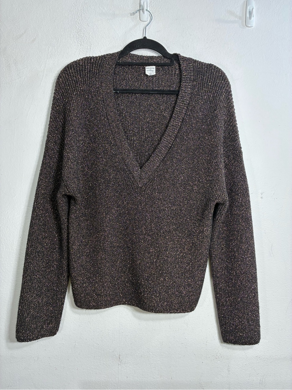 Melrose and Market Black and Gold Metallic V-Neck Sweater